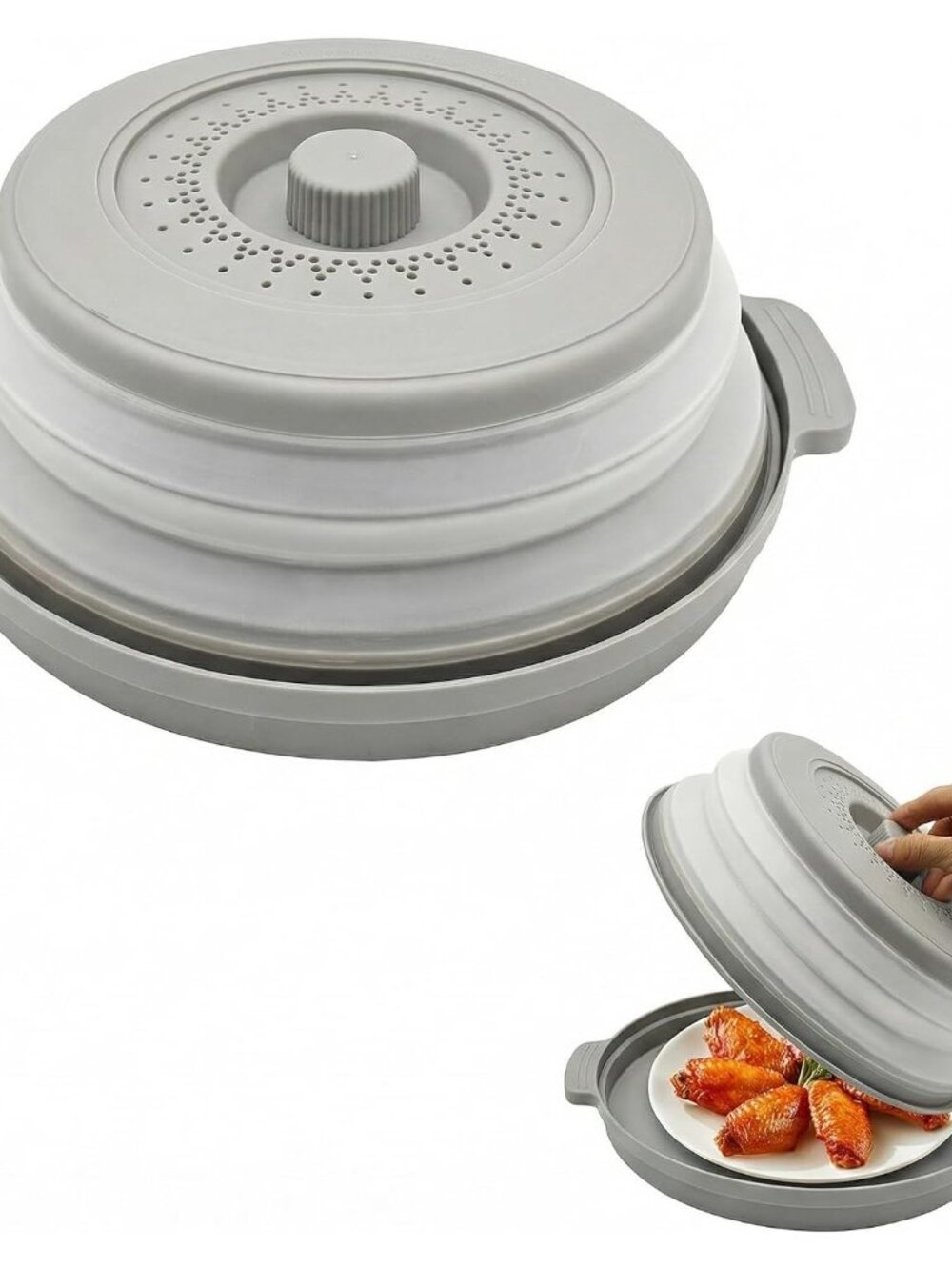 Microwave Food Cover With Handle - Collapsible And Vented Silicone Splash Guard